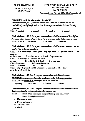 Đề thi tuyển sinh vào Lớp 10 THPT môn Tổ hợp - Đề số 5 - Năm học 2018-2019 - Phòng giáo dục và đào tạo Tân Kỳ
